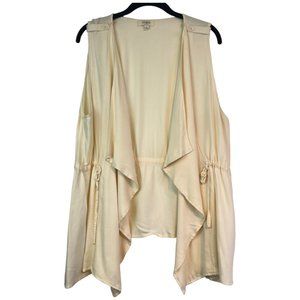 Umgee Womens Waterfall Drawstring Vest Sz Large Cream Neutral Open Coastal Open